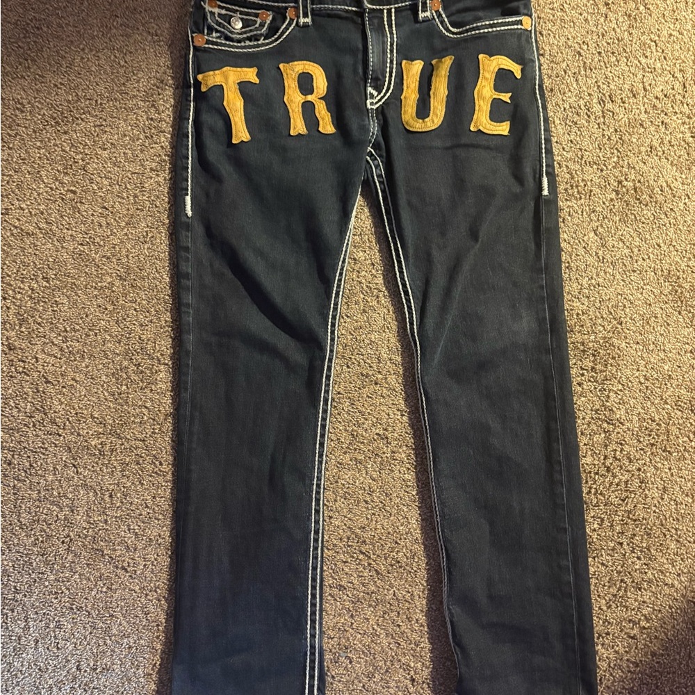True Religion Black Jeans with Bold Yellow ‘True’